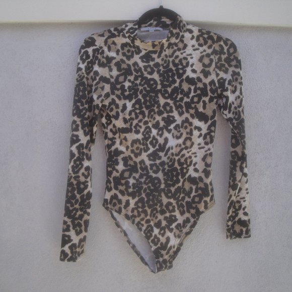Gaze Bodysuit Women's Size XS Mocked Turtleneck Knit Animal Print - Picture 1 of 2